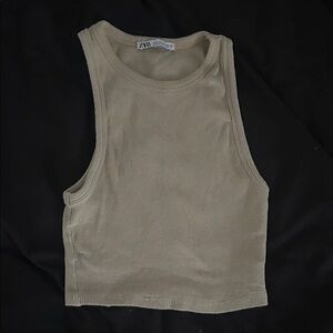 Zara Beige Sleeveless Ribbed Top